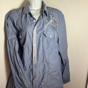 INC International Concepts Blue Striped Casual Shirt